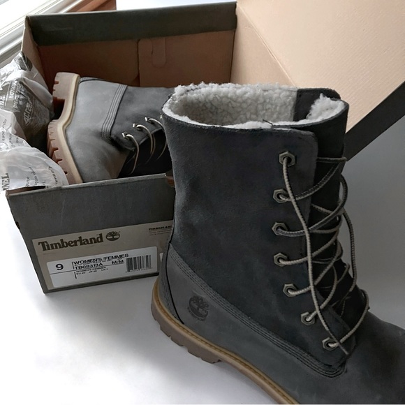 TIMBERLAND AUTHENTICS TEDDY FLEECE FOLD-DOWN BOOT Dk Grey New Women's 9 NWT $90 - Picture 8 of 9